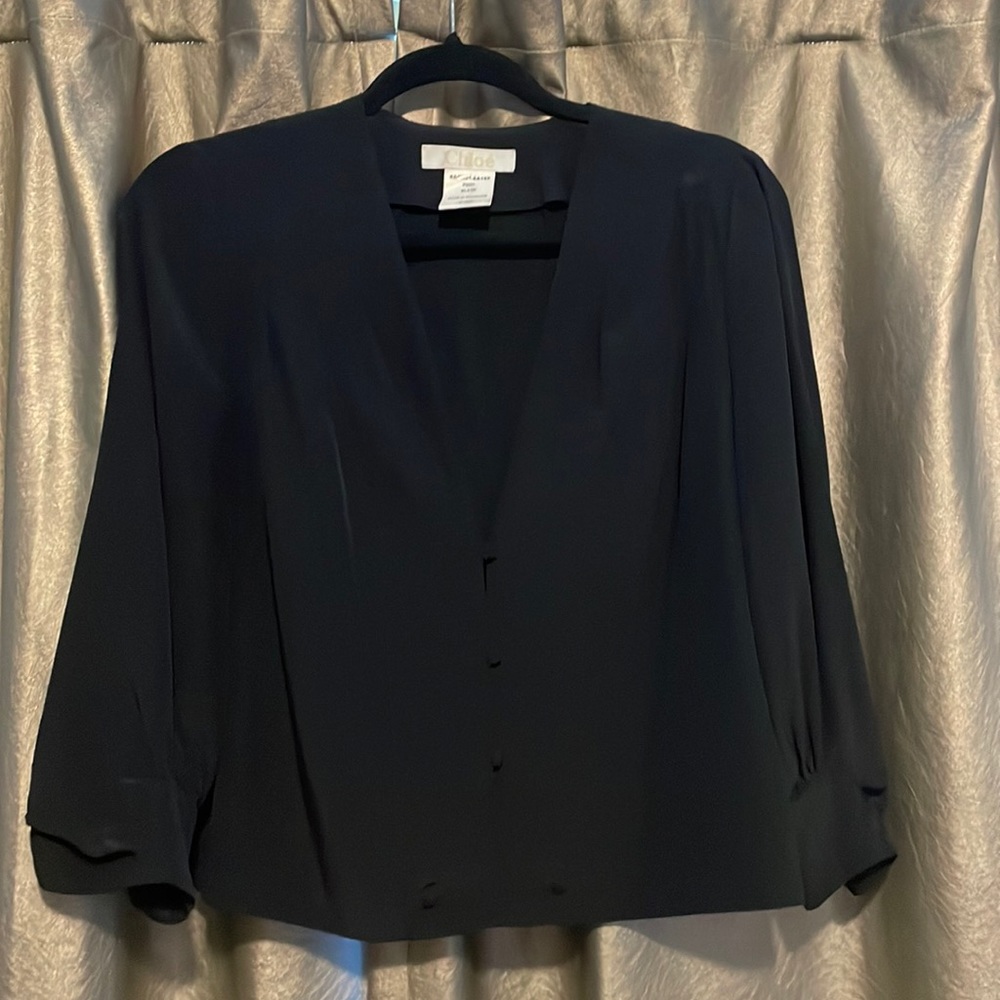 Chloé US 10(EU 42) Silk Boxy Button-Up Slightly Cropped & 3/4 Sleeve